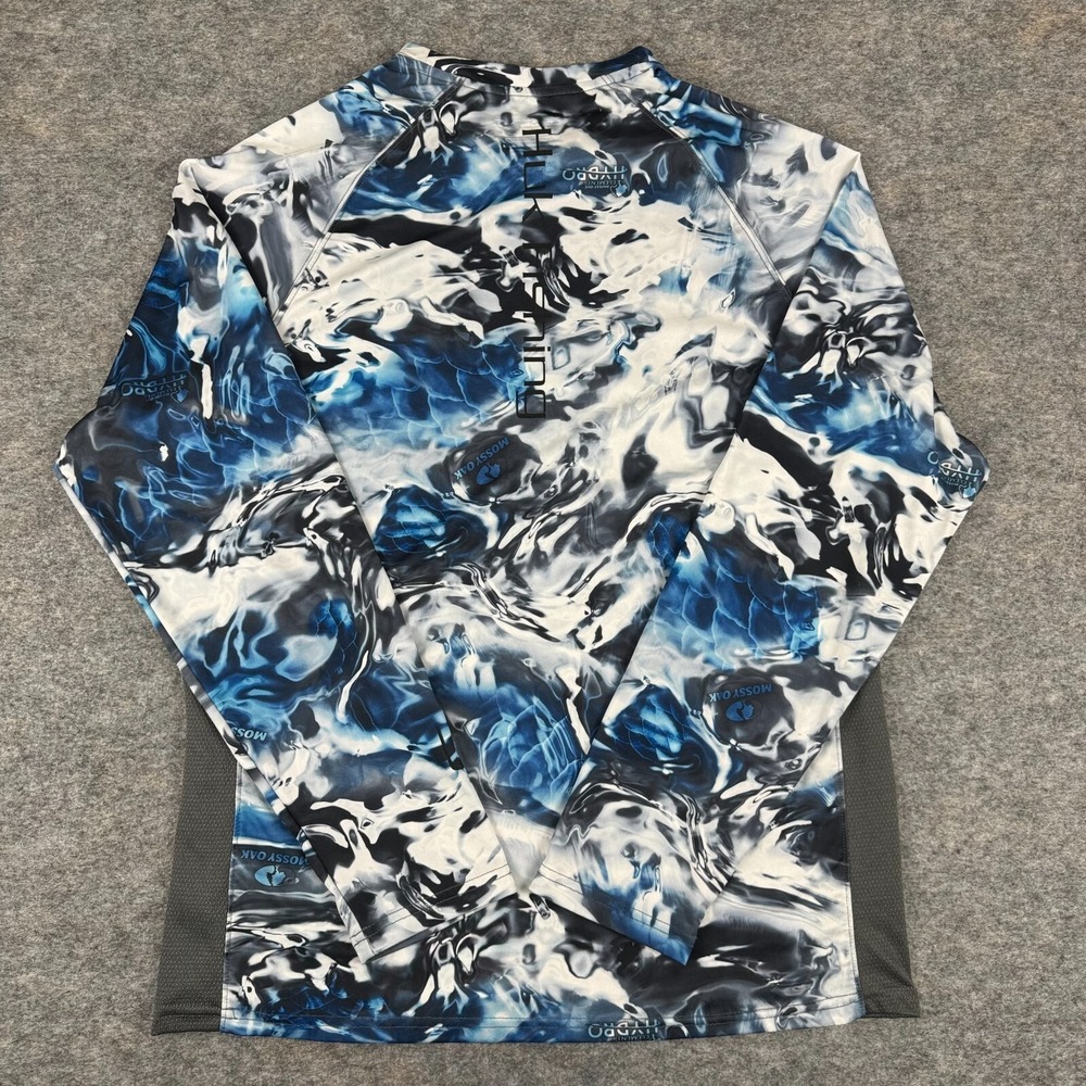 HUK Performance Fishing Shirt Mossy Oak Elements Hydro Camo Blue Mens Small S - Picture 8 of 12